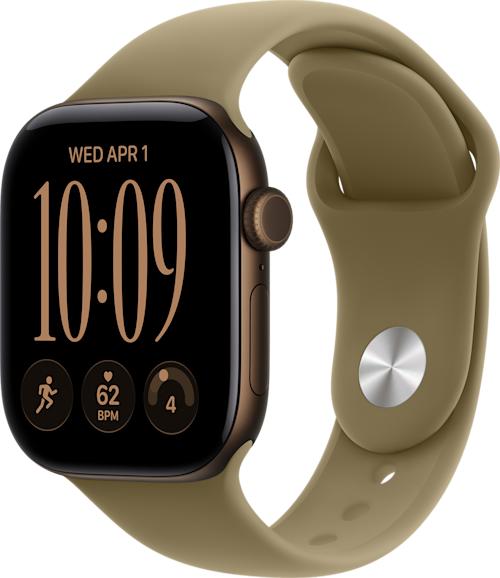 Apple Watch Series 12 GPS 42 mm tummanpronssinen alumiinikuori ja oliivinvihreä urheiluranneke - M/L