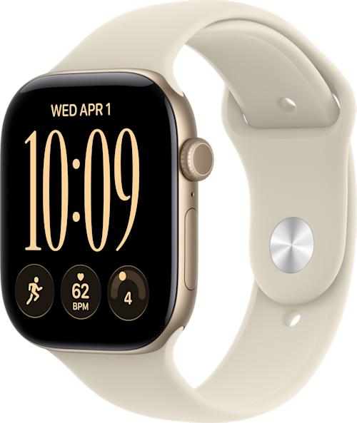 Apple Watch Series 12 GPS 46 mm vaaleankultainen alumiinikuori ja hiekanvärinen urheiluranneke - S/M