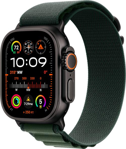 Apple Watch Ultra 2 GPS + Cellular 49 mm musta titaanikuori ja tummanvihreä Alpine-ranneke