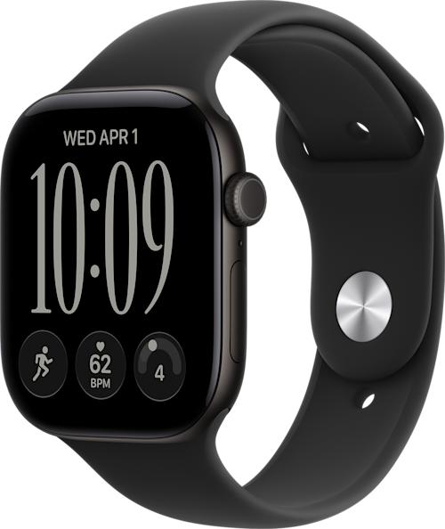 Apple Watch Series 12 GPS + Cellular 46 mm musta alumiinikuori ja musta urheiluranneke - M/L