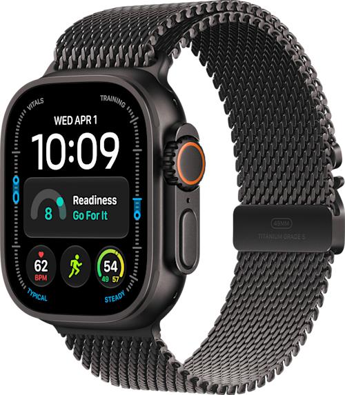 Apple Watch Ultra 4 GPS + Cellular 49 mm musta titaanikuori ja mustatitaaninen milanolaisranneke - M