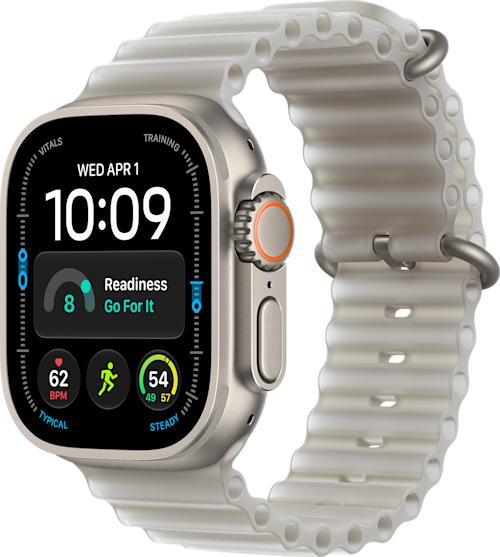 Apple Watch Ultra 4 GPS + Cellular 49 mm luonnonvaalea titaanikuori ja kuultoharmaa Ocean-ranneke