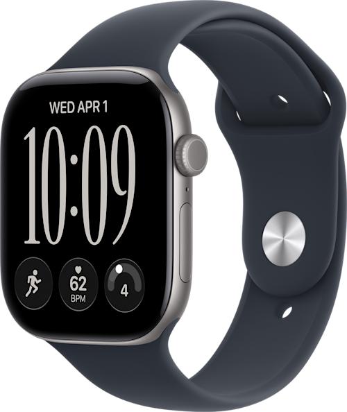 Apple Watch Series 12 GPS 46 mm tähtiharmaa alumiinikuori ja musteensininen urheiluranneke - M/L