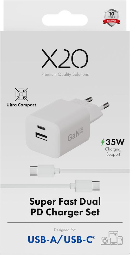 X2O 35W PD GaN USB-C + USB-A Laturi + kaapeli