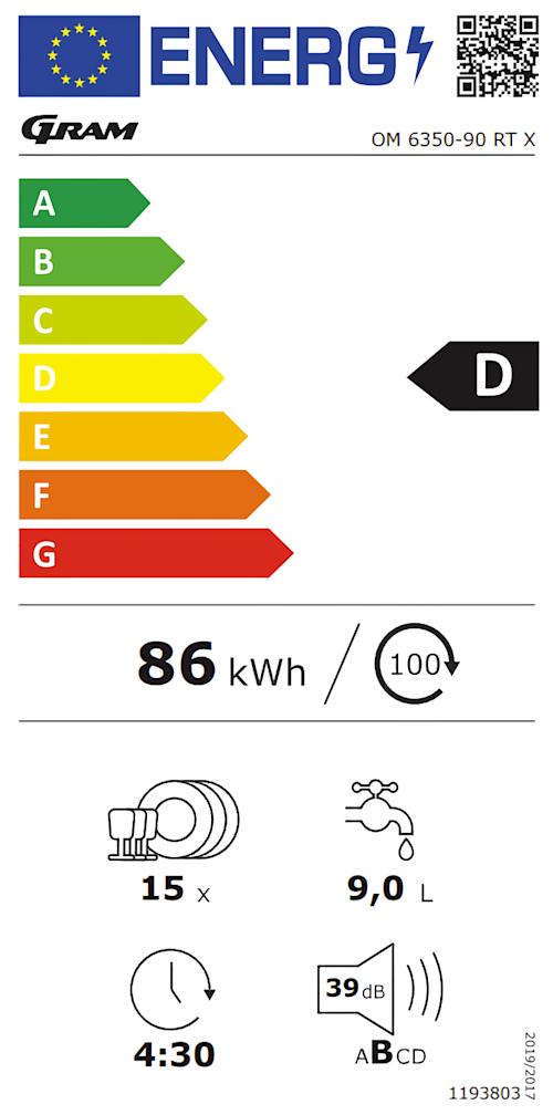 Gram OM 6350-90 RT X -astianpesukone 60cm Teräs