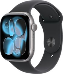 Apple Watch Series 11 GPS 46 mm tähtiharmaa alumiinikuori/musta urheiluranneke
