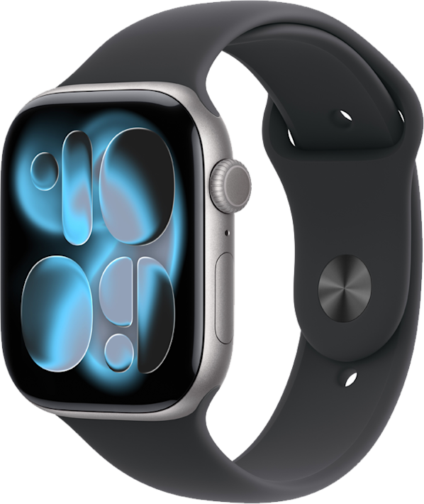 Apple Watch Series 11 GPS 46 mm tähtiharmaa alumiinikuori/musta urheiluranneke