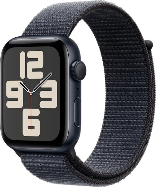Apple Watch SE 2024 GPS 44 mm keskiyönsininen alumiinikuori ja musteenvärinen Sport Loop -ranneke
