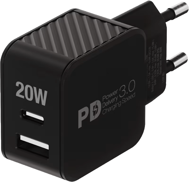Vivanco USB-C PD + USB-A 20W -laturi Musta