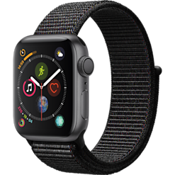Apple Watch Series 4 tähtiharmaa (44 mm) ja musta Sport Loop -ranneke