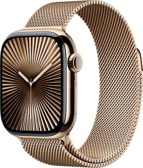 Apple Watch Series 10 GPS + Cellular 42 mm kullanvärinen titaanikuori ja kullanvärinen milanolaisranneke