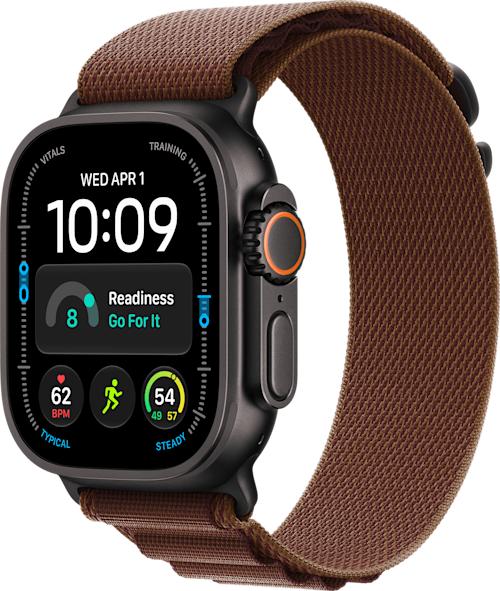 Apple Watch Ultra 4 GPS + Cellular 49 mm musta titaanikuori ja viininpunainen Alpine-ranneke - M