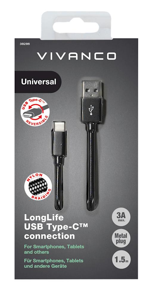 Vivanco USB-C Nylonkaapeli 1,5m