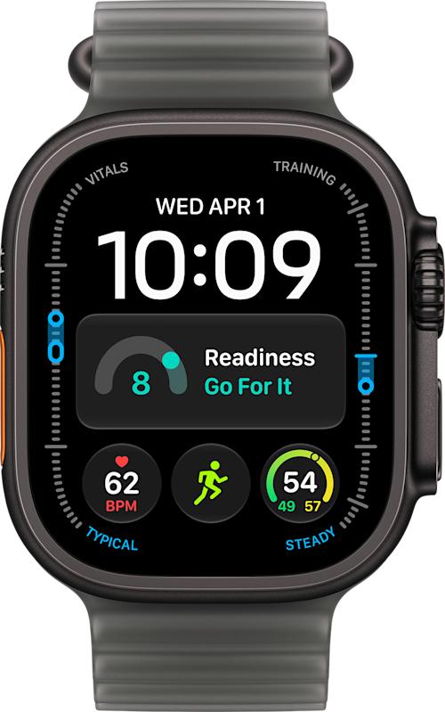 Apple Watch Ultra 4 GPS + Cellular 49 mm musta titaanikuori ja kuultomusta Ocean-ranneke