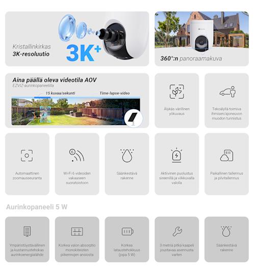Ezviz HB8 Lite 3K+ Wi-Fi -valvontakamera aurinkopaneelilla