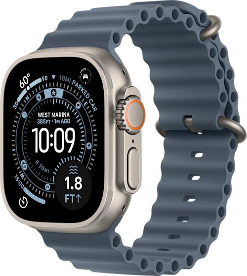 Apple Watch Ultra 3 GPS + Cellular 49 mm luonnonvaalea titaanikuori ja sininen Ocean-ranneke