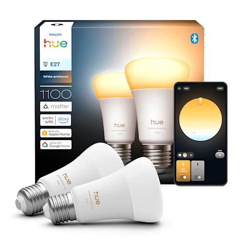 Philips Hue White Ambiance A60 E27-älylamppu 1 100 lumen 2 kpl