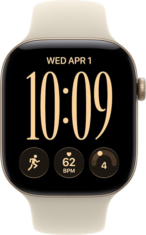 Apple Watch Series 12 GPS 46 mm vaaleankultainen alumiinikuori ja hiekanvärinen urheiluranneke - S/M