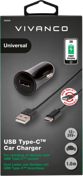 Vivanco Autolaturi + USB-C -kaapeli
