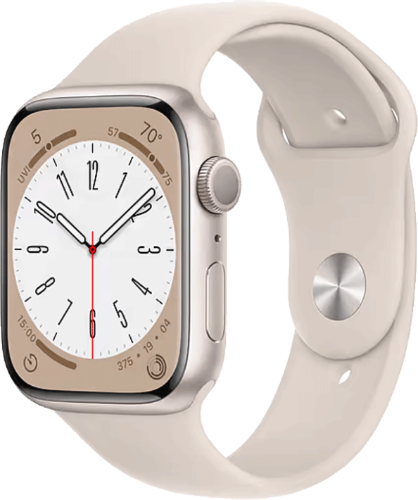 Apple Watch Series 8 GPS 45 mm valkea alumiinikuori/valkea urheiluranneke
