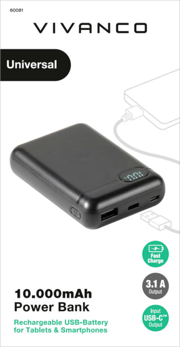 Vivanco USB-C Power Bank 10 000 mAh 2xUSB