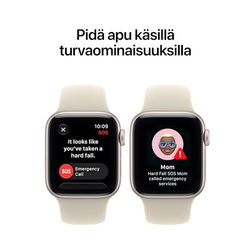 Apple Watch SE 3 GPS + Cellular 40 mm tähtivalkea alumiinikuori ja hiekanvärinen urheiluranneke - S/M