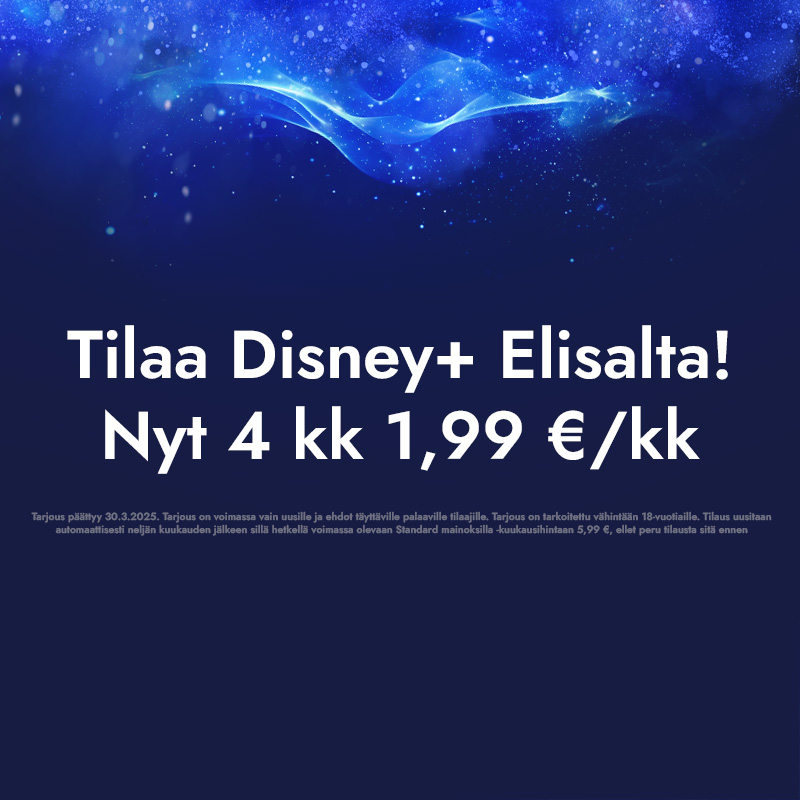 Disney+ nyt 4 kk 1,99 €/kk