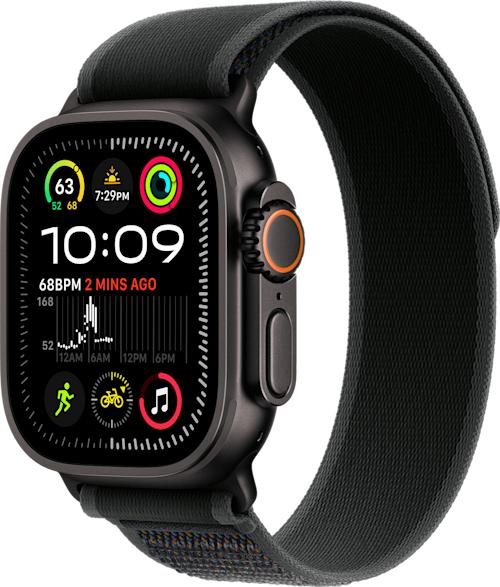 Apple Watch Ultra 2 GPS + Cellular 49 mm musta titaanikuori ja musta Trail-ranneke