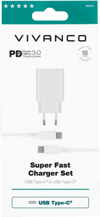 Vivanco USB-C 18W -pikalaturi+kaapeli