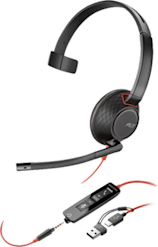Poly Blackwire 5210 Mono -kuuloke + 3.5mm liitin + USB-C/A -adapteri
