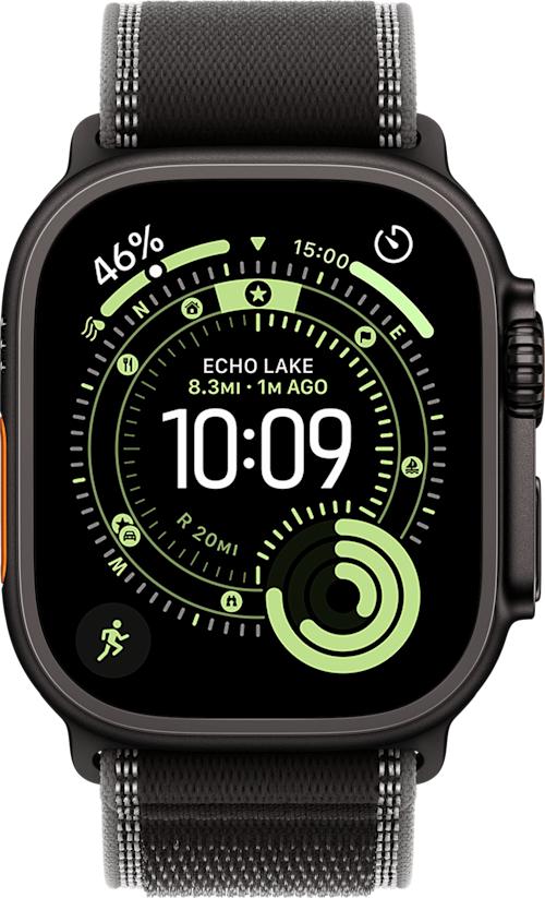Apple Watch Ultra 3 GPS + Cellular 49 mm musta titaanikuori ja musta Trail-ranneke Koko L