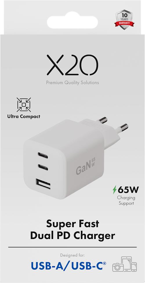 X2O 65W PD GaN 2 x USB-C + USB-A Laturi