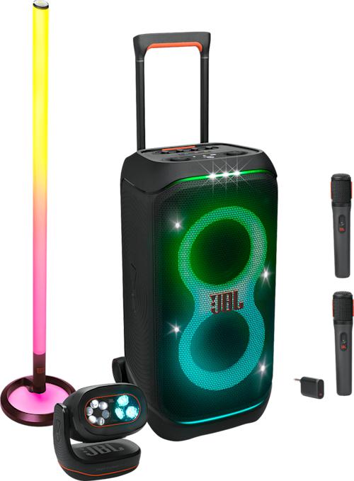 JBL Partybox Stage 320 mikeillä + Partylight Stick ja Beam