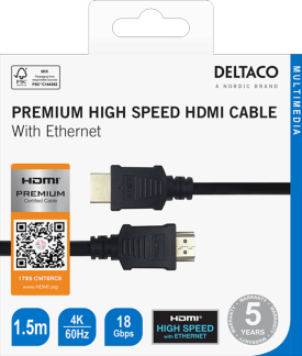 Deltaco 4K UHD HDMI-HDMI -kaapeli 1,5m