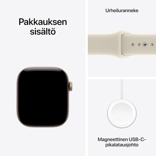 Apple Watch Series 12 GPS + Cellular 42 mm vaaleankultainen alumiinikuori ja hiekanvärinen urh.ranneke S/M