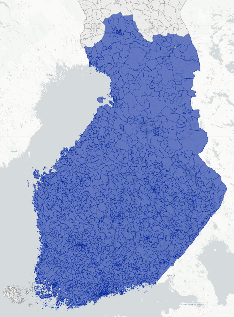 Kotiakun saatavuusalueet kartalla: kotiakku on saatavilla lähes kaikkiin Suomen pientaloihin