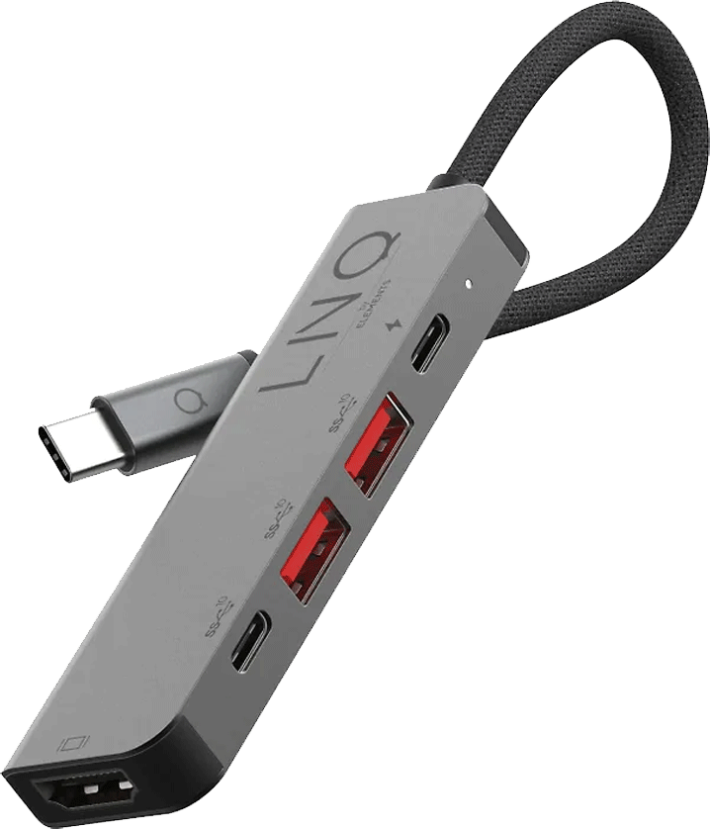 LINQ 5 in 1 PRO USB-C Multiport Hub -adapteri harmaa