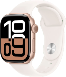 Apple Watch Series 10 GPS 46 mm ruusukulta alum. kuori/punanhäivä urheiluranneke