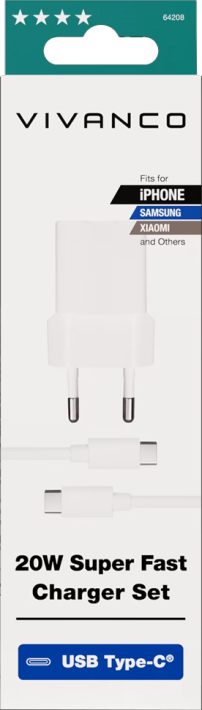 Vivanco USB-C 20W virtalähde + USB-C-kaapeli valkoinen