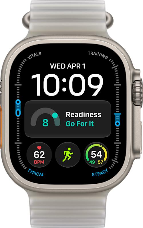 Apple Watch Ultra 4 GPS + Cellular 49 mm luonnonvaalea titaanikuori ja kuultoharmaa Ocean-ranneke