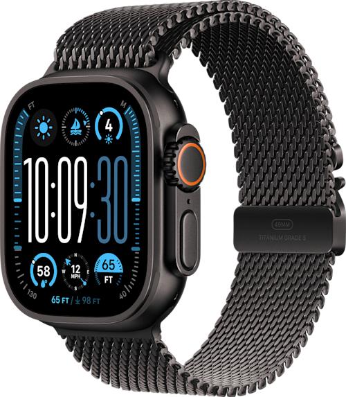 Apple Watch Ultra 2 GPS + Cellular 49 mm musta titaanikuori ja mustatitaaninen milanolaisranneke