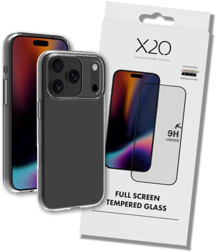 X2O Tarvikepaketti iPhone 17 Pro -suojakuori+panssarilasi