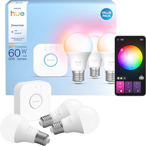Philips Hue White and color ambiance Essential A60 E27 älylamppu 3 kpl ja Hue Bridge