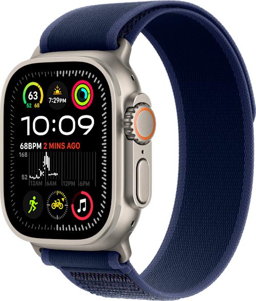 Apple Watch Ultra 2 GPS + Cellular 49 mm luonnonvaalea titaanikuori ja sininen Trail-ranneke