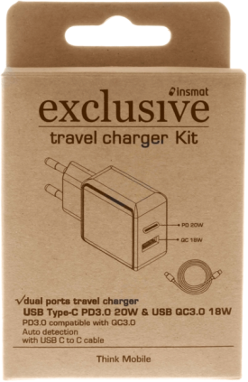 Insmat Virtalähde (20W) USB-C/USB-A ja USB-C-kaapeli