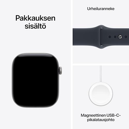 Apple Watch Series 12 GPS + Cellular 46 mm musta alumiinikuori ja musta urheiluranneke - M/L