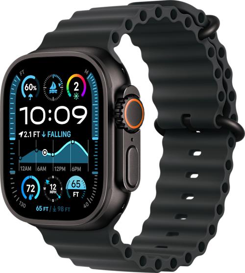 Apple Watch Ultra 2 GPS + Cellular 49 mm musta titaanikuori ja musta Ocean-ranneke