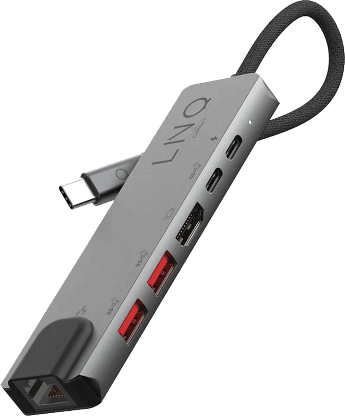 LINQ 6 in 1 PRO USB-C Multiport Hub -adapteri harmaa