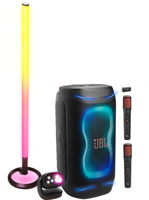 JBL PartyBox 130 EasySing mikeillä + Partylight Stick ja Partylight Beam