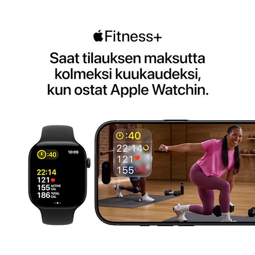 Apple Watch Series 12 GPS + Cellular 42 mm musta alumiinikuori ja musta urheiluranneke - S/M